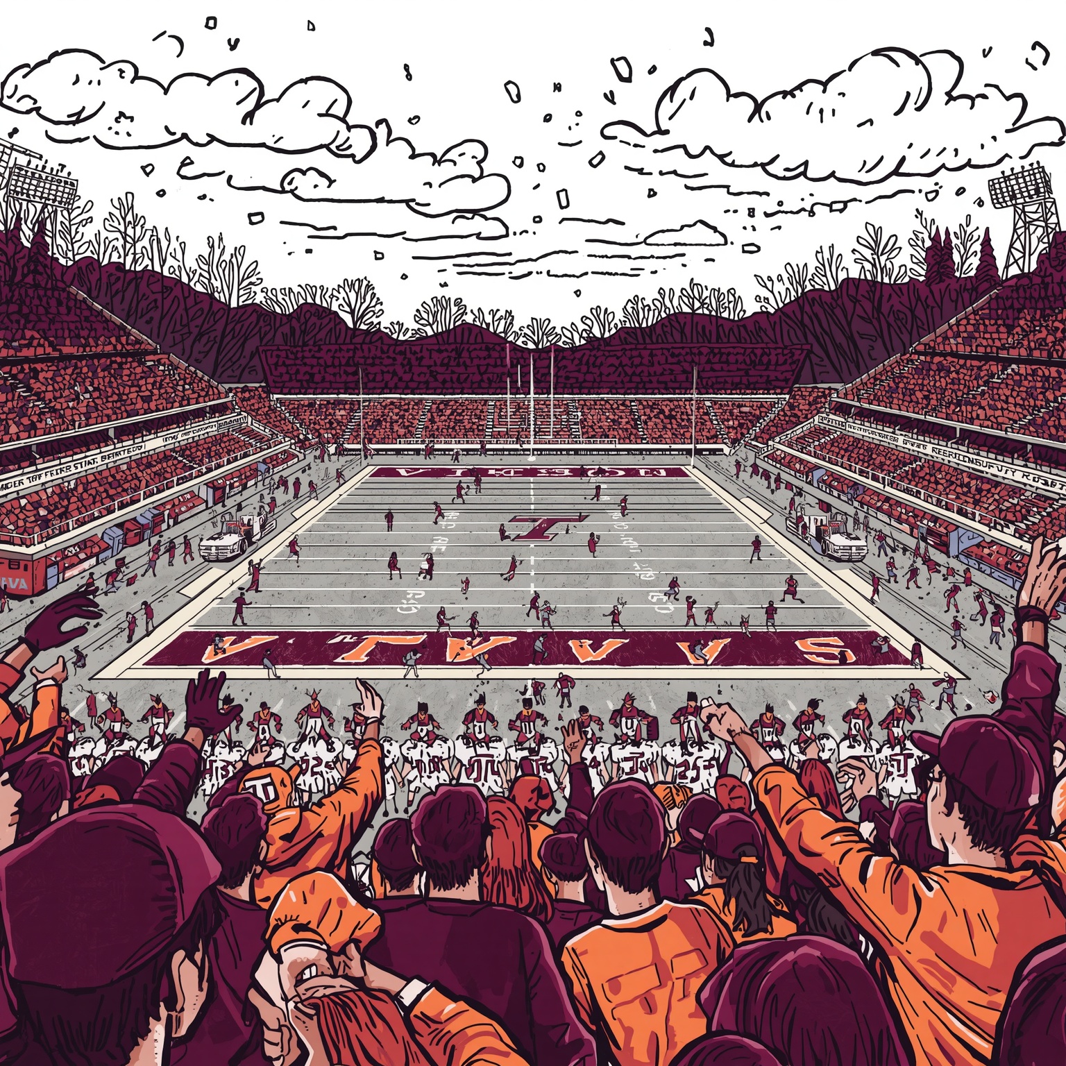 Virginia Tech's Recruiting Boom and Cal Clash - painting of Virginia Tech Hokies football venue
