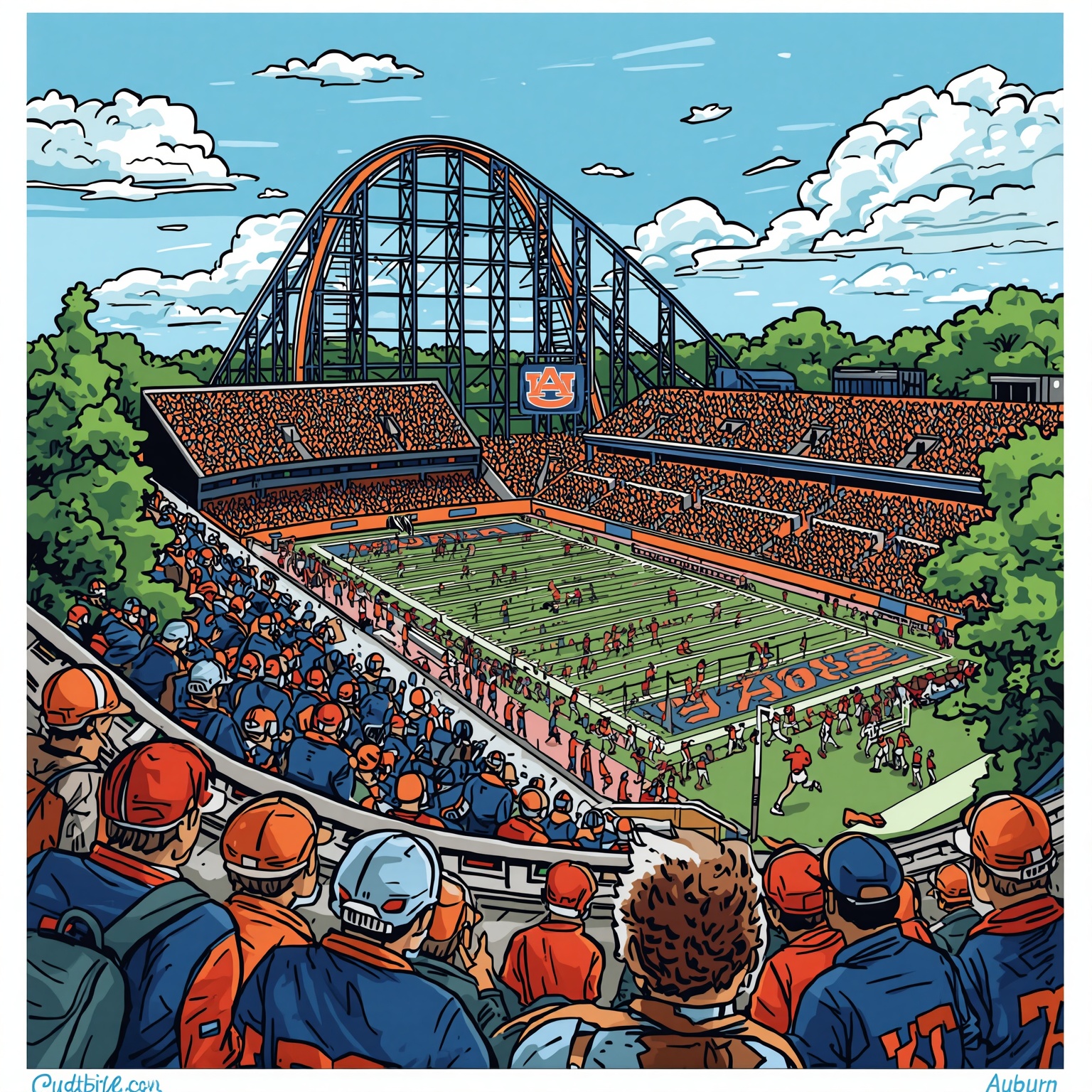 Alex Golesh’s Auburn Rollercoaster - painting of Auburn Tigers football venue