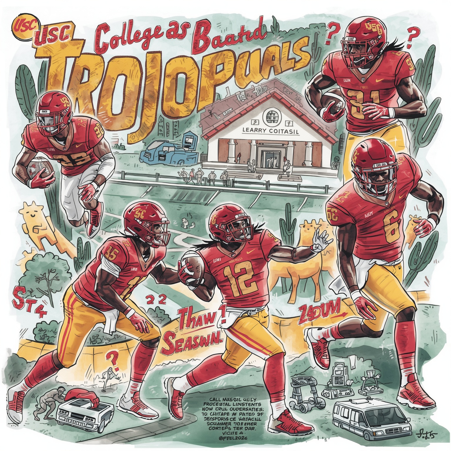USC’s 2026 Season Highlights: Cornerback Battles - painting of USC Trojans football venue