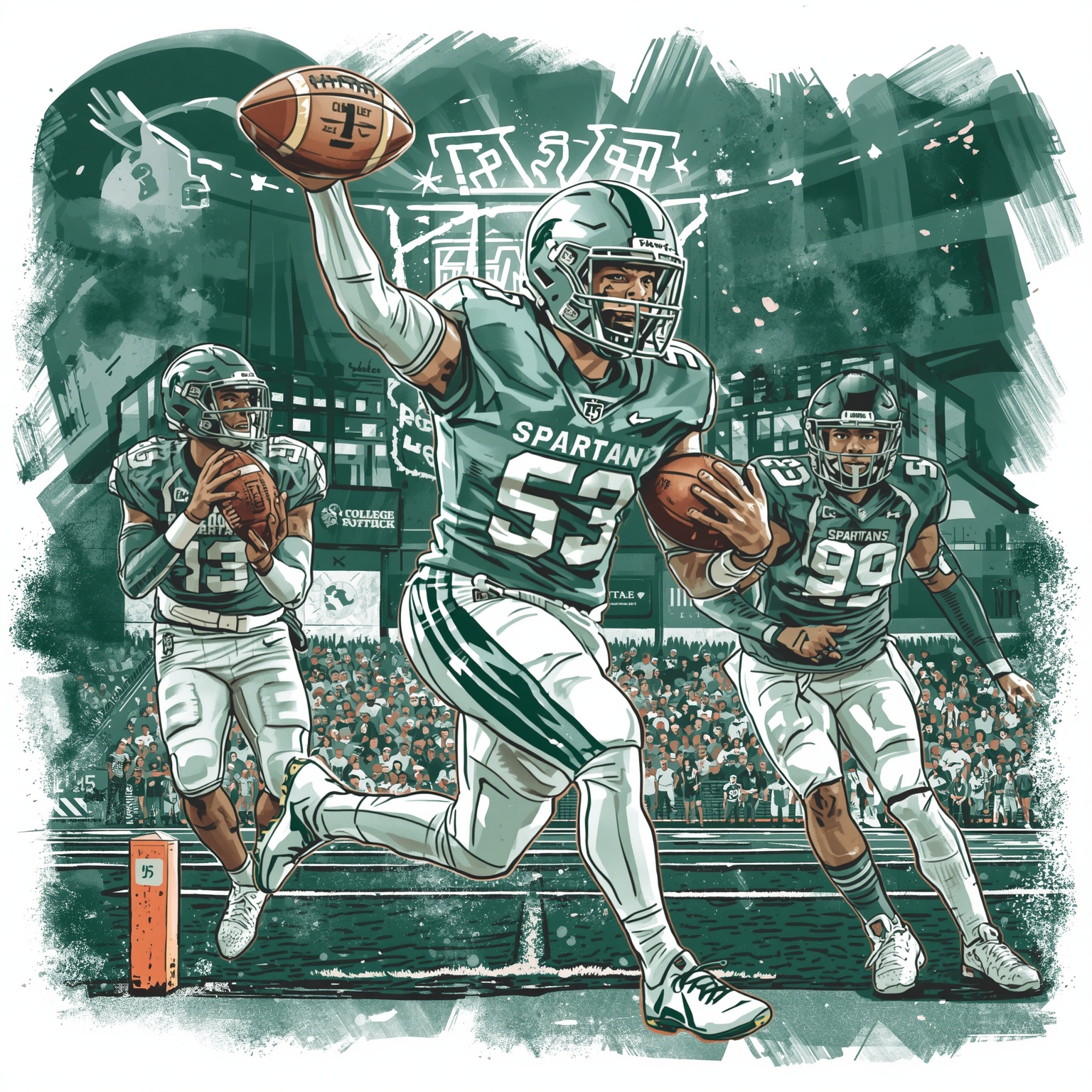 Spartans’ Next Star, Coach’s Edge & AD Turmoil - painting of Michigan State Spartans football,basketball venue