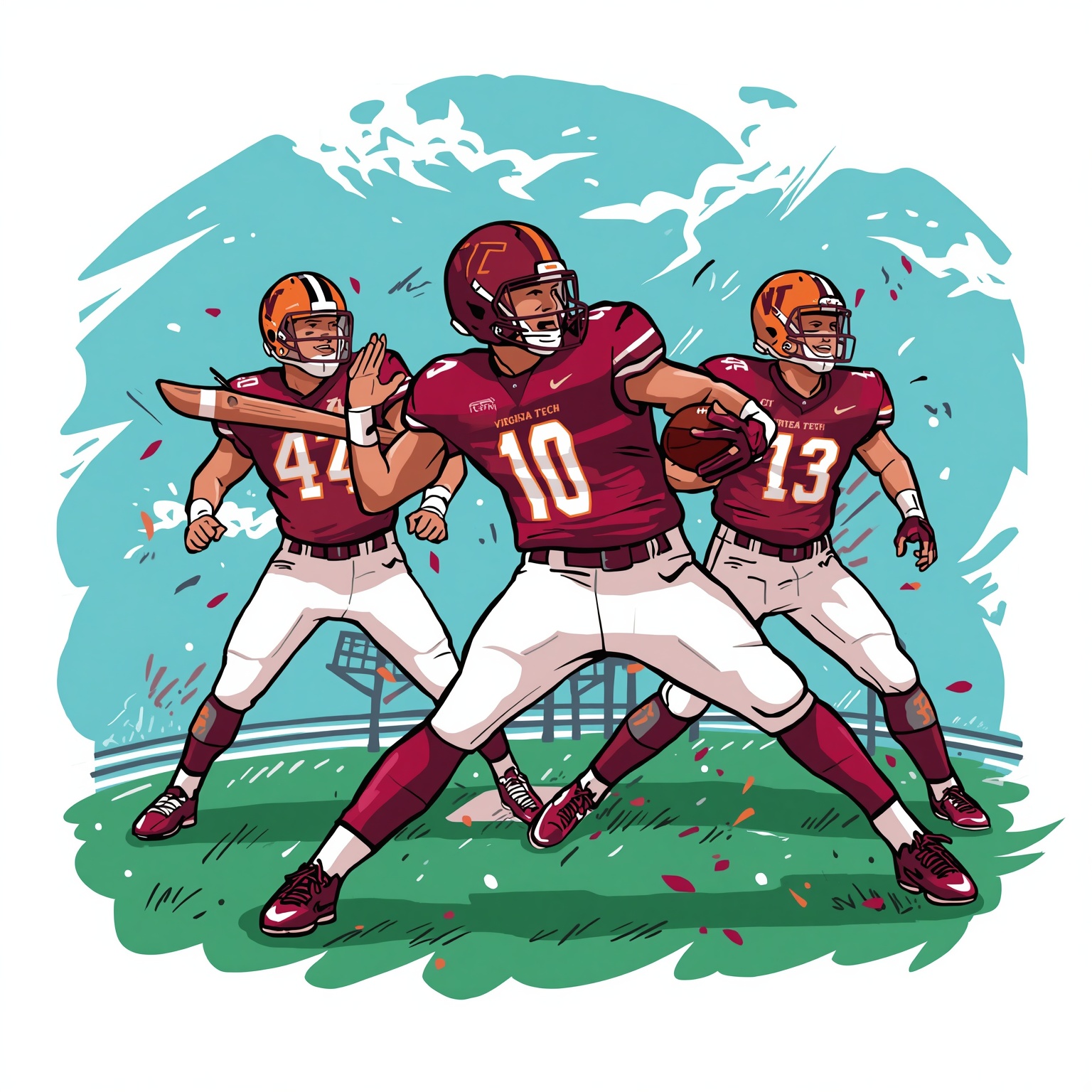 Virginia Tech Sports: Recruits, Sim & Pitcher - painting of Virginia Tech Hokies football, baseball venue