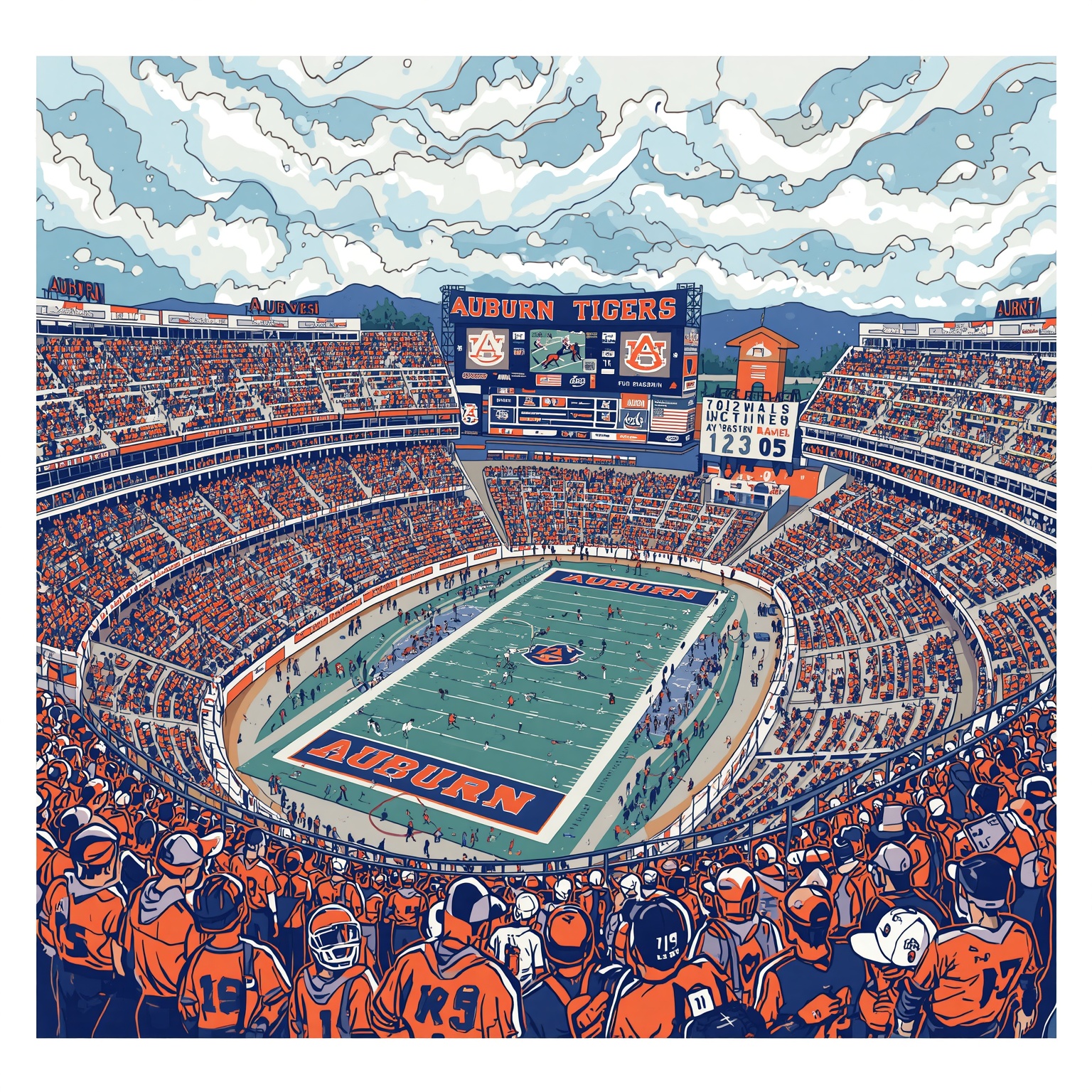 Auburn Tigers: Fresh Faces, Game Plans, & Stadium Vibes - painting of Auburn Tigers basketball, football venue