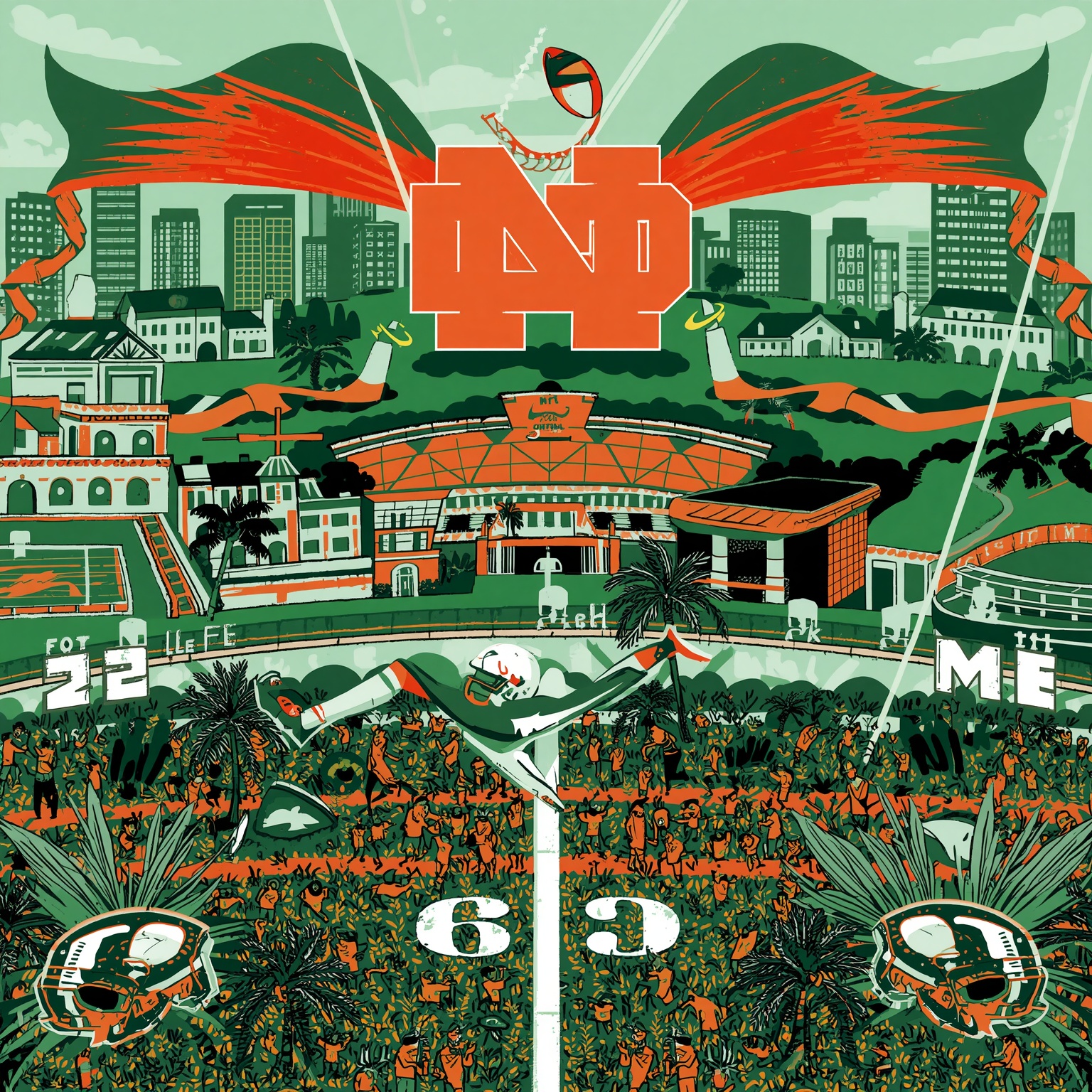 Miami vs Notre Dame 2026 Season Kickoff Clash - painting of Miami Hurricanes football venue