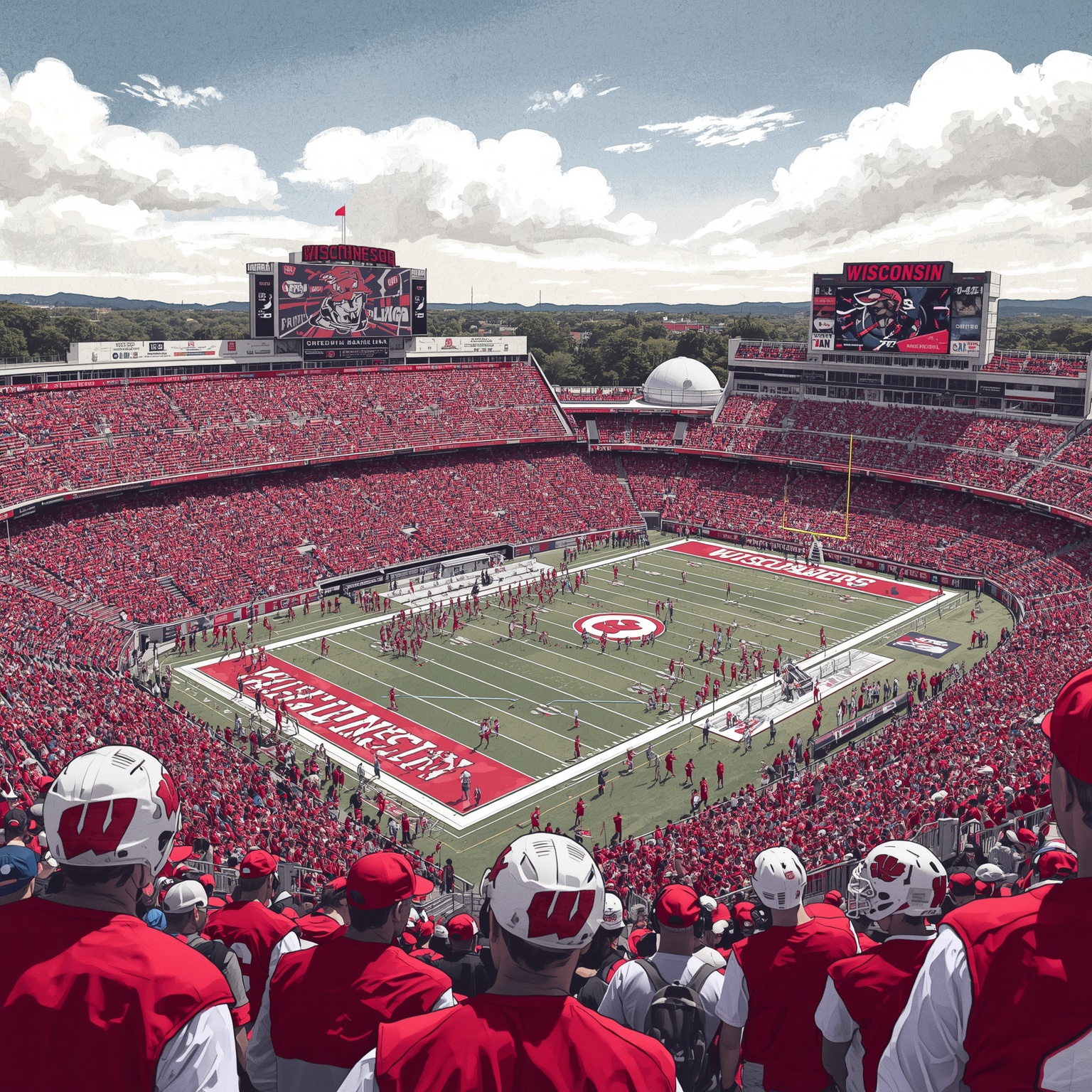 Badgers’ Bold Helmets and Stadium Sagas - painting of Wisconsin Badgers football venue