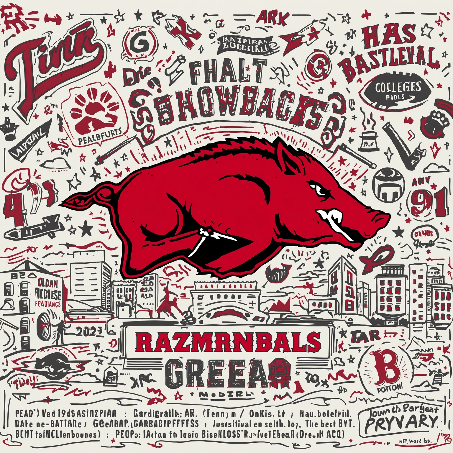 Hog Showdown: QB Battle, Georgia Clash & Calipari Duel - painting of Arkansas Razorbacks football,basketball venue