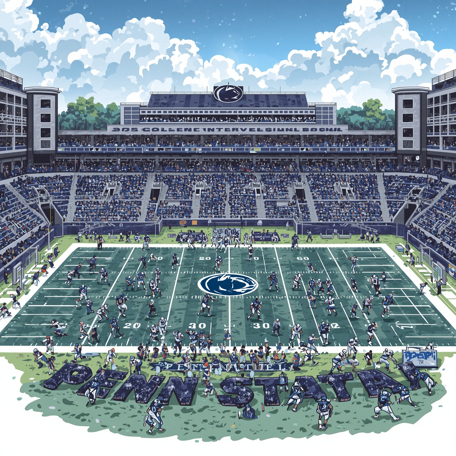 Penn State: FPI Odds, Reed’s Win & Position Puzzles - painting of Penn State Nittany Lions football basketball venue