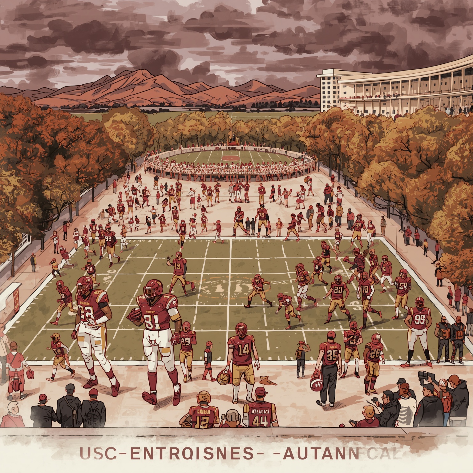 USC Enshrines Lemon, Fitzgerald on All-American Walk - painting of USC Trojans football venue