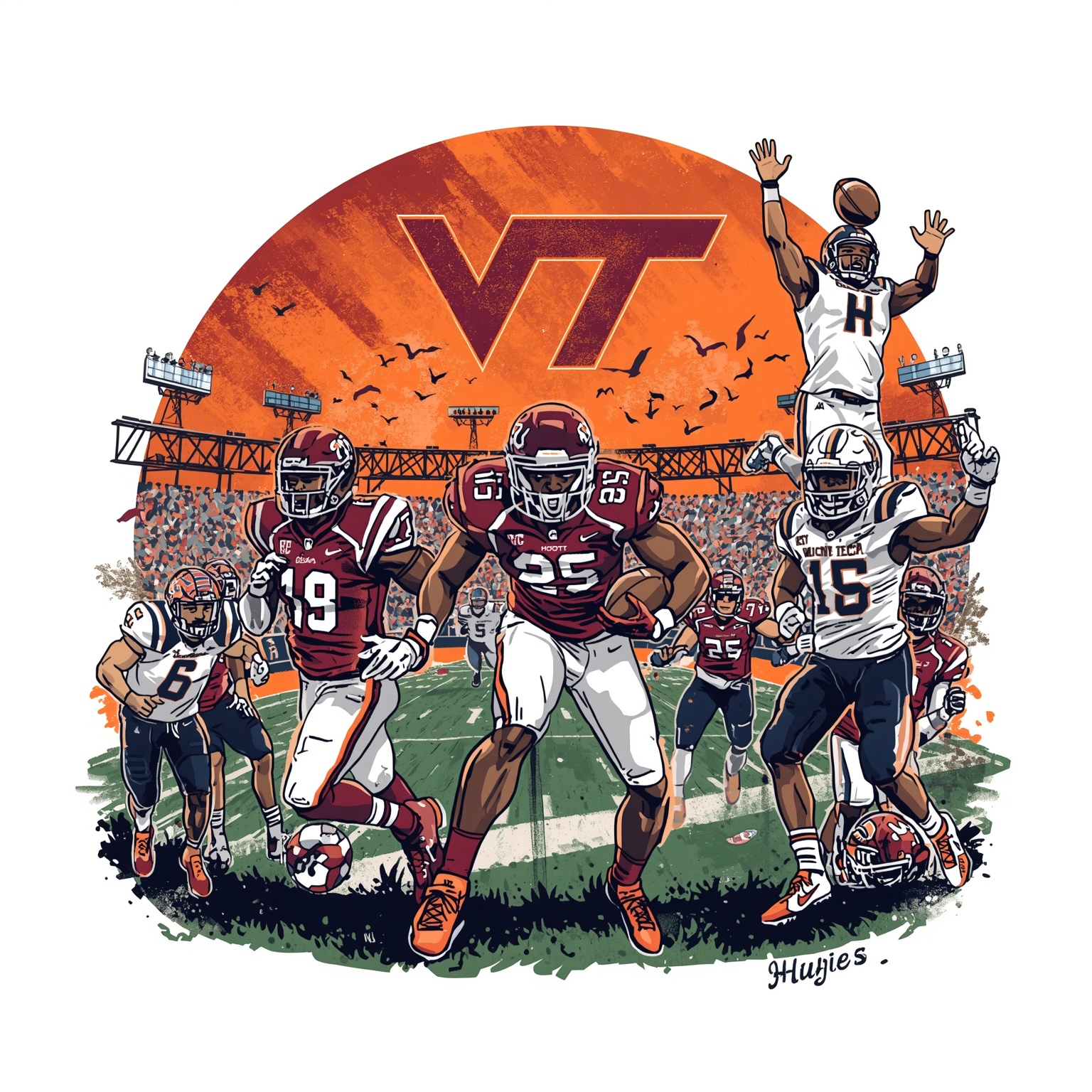 Hokies Hit the Field: Predictions, Recruits & Honorees - painting of Virginia Tech Hokies football venue