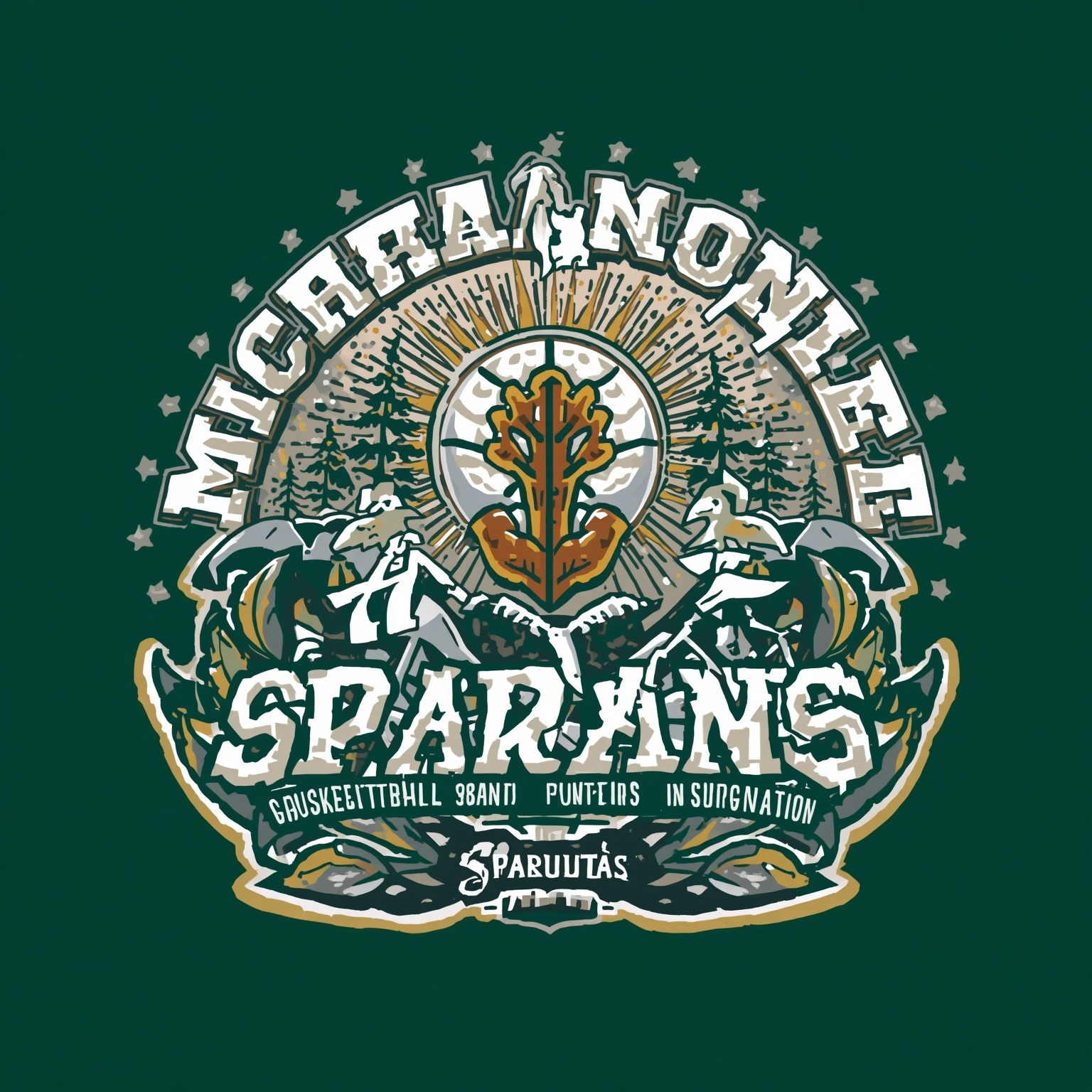 Spartan Summer: Basketball Breakouts and Punters - painting of Michigan State Spartans football,basketball venue