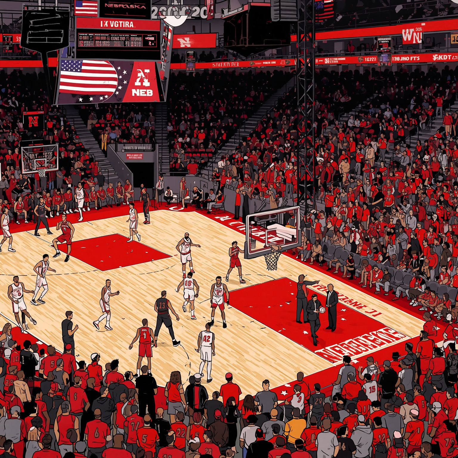 Huskers Land No. 22 in National Way-Too-Early Poll - painting of Nebraska Cornhuskers basketball venue