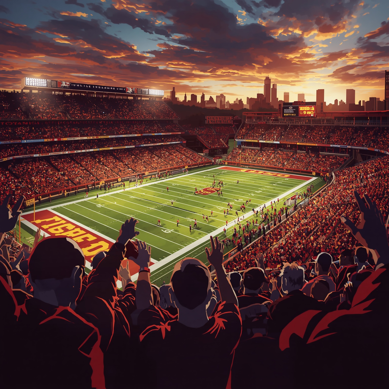 USC Football’s October Gauntlet, Rookies & Huskies - painting of USC Trojans football venue