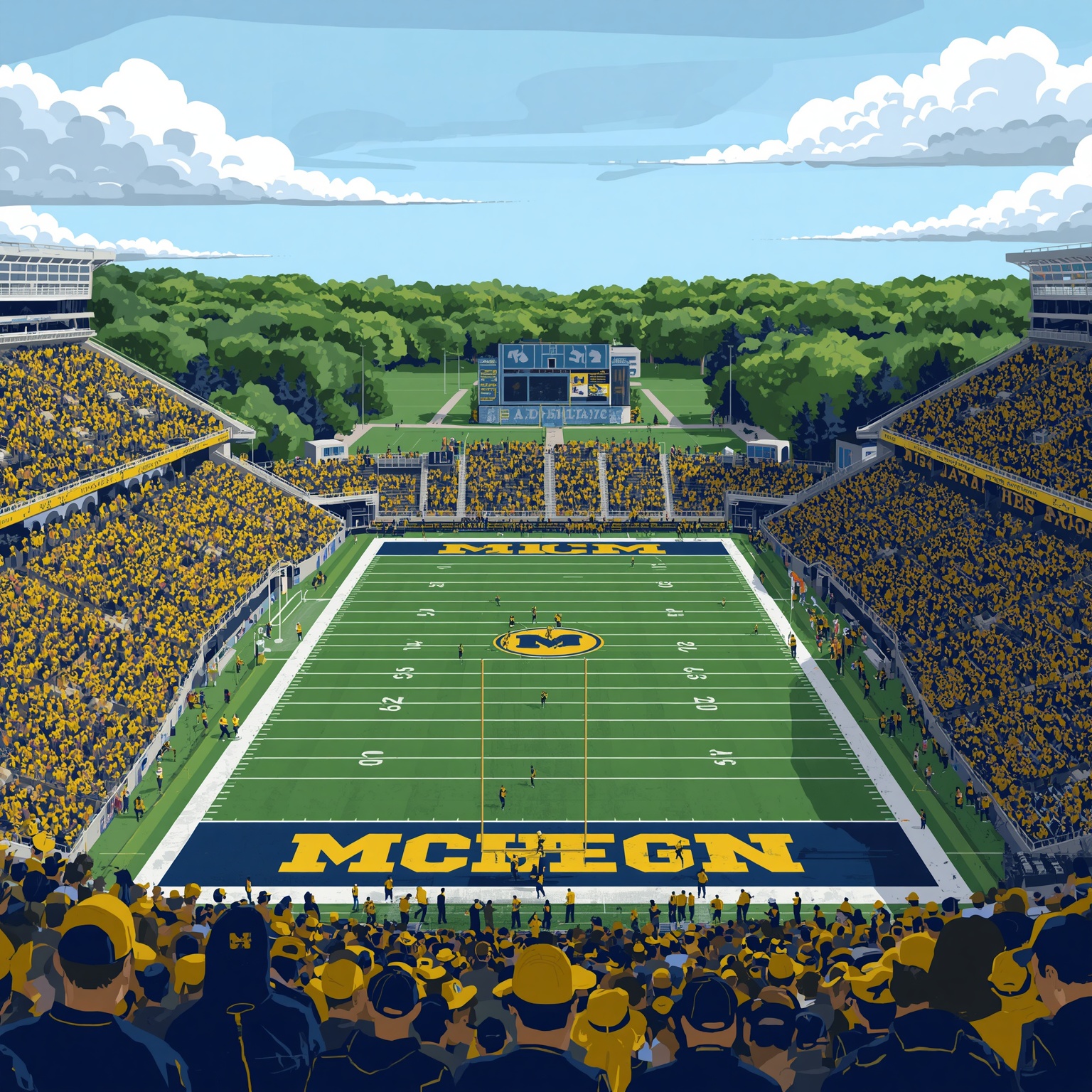 QB Bravado & Freshman Frenzy in Ann Arbor - painting of Michigan Wolverines football,basketball venue